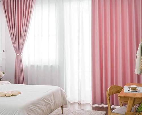 Daesar Vorhänge Verdunklung Schlafzimmer, Vorhänge Ösen Blickdicht 2er Set 132x160CM Nordisch mit Textur Gardinen Rosa Vorhänge Jugendzimmer Jungen