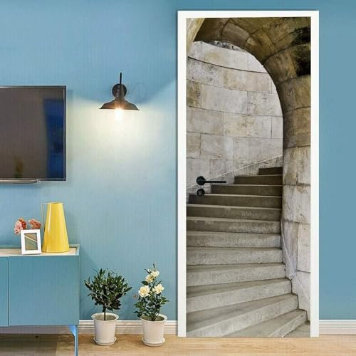 3D Wendeltreppe Türposter Selbstklebend Türaufkleber Tapete Wandbild Kunst Wandaufkleber Foto 90 X 200 Cm Für Wohnzimmer Schlafzimmer Badezimmer Küche Büro Pvc Abnehmbare Türdekoration 0