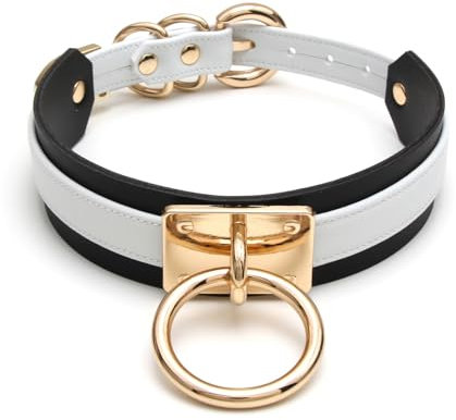 lalatia O Ring Choker Halsband Kunstleder Halskette für Frauen (Weiß Schwarz Gold)