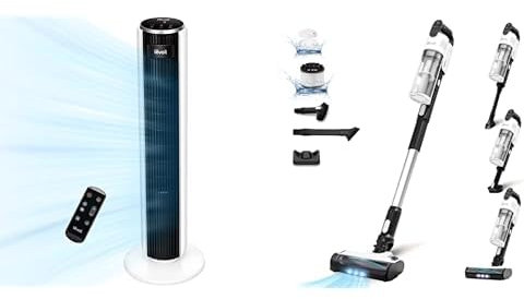 LEVOIT Ventilador de Torre con Mando a Distancia, 7m/s Ventilador Silencioso 28dB y 39W Aspiradora sin Cable, Antienredos para Mascotas, Autonomía de 12-50Min, 99,9% de Filtración