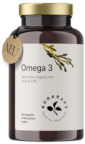 Kurkraft Omega 3 vegan - 90 Kapseln - 1500 mg Algenöl pro Tagesdosis - Hochdosiert mit life's®Omega - Laborgeprüft, nachhaltig, produziert in Deutschland