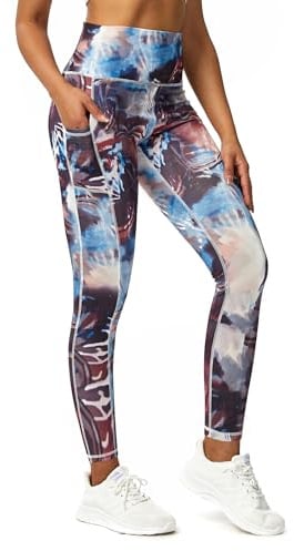 Evievit Yoga Gym Laufhose Sportleggins Sporthose Sport Leggings Damen 3/4 mit Taschen Lang Blickdicht High Waist Bunt,Braun XXL