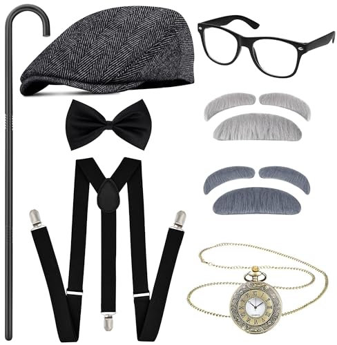 Amlisia Alter Mann Kostüm für Kinder, Alter Mann Kostüm, Zubehör, Opa Kostüm-Set für Jungen, Kinder für Cosplay, Verkleiden (schwarz)