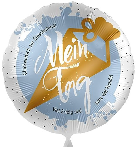 Foliennballon Schulanfang 'Mein Tag' Luftballon Schulbeginn Einschulung Geschenk Schulkind zur Einschulung Schulstart Ballon 1. Klasse, Helium geeignet, Made in EU