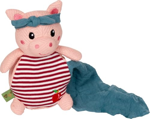 Kuscheltier Schwein mit Schnuffeltuch, 12 x 18 cm, 100% Baumwolle, Füllung aus recyceltem Polyester