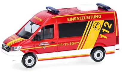herpa 098045 Modellauto Man TGE Bus Hochdach Feuerwehr Einsatzleitung (Niedersachsen/Goslar), Miniatur im Maßstab 1:87, Sammlerstück, Made in Germany, Modell aus Kunststoff, Rot