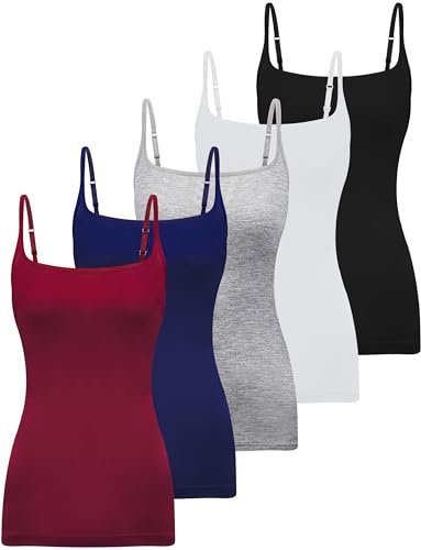 BQTQ 5 Stück Unterhemd Damen Camisole mit Quadratischem Ausschnitt Camisoles Spaghettiträger Top für Damen Klassische Farbe, S