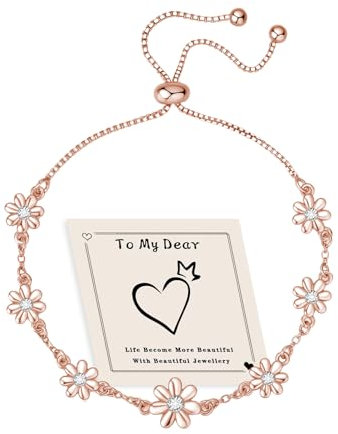 HEEYA Armband Silber für Damen Gänseblümchen Rose Gold Armband Silber mit Zirkonia Armbänder Blumen Hypoallergen Verstellbare Tennisarmband Damen Freundschaftsarmbänder Geschenke für Frauen Mädchen