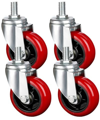 AFCXZXCGY Ruote Girevoli con Perno Filettato M10 x 25 mm, 75/100 mm Pesanti PVC Rotelle Pivotanti Set da 4, Antigraffio Ruota Piroettanti Industriali con Freno, Ruote da Trasporto for Attrezzature(Swi