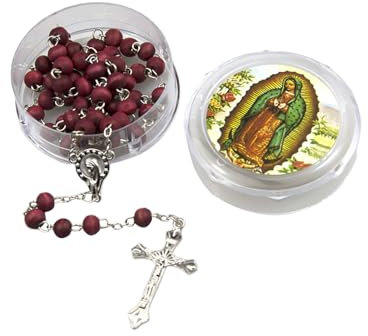 Rdxanc Scented Wood Beads Rosary Necklace with Crosses Pendant and Box for Catholic Christians Prayer Religious Communion