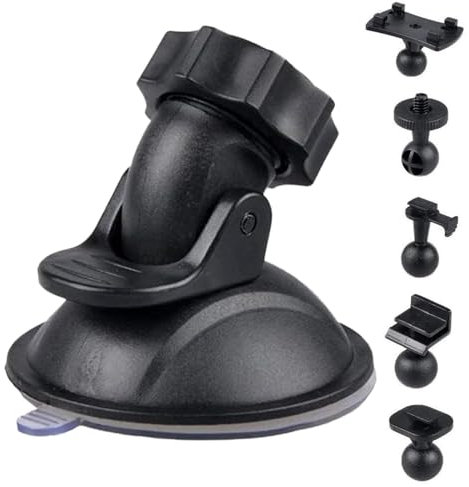 Car Suction Cup For Dash Cam Holder With 5 Types Adapter Car Camera Mount 360 Degree Angle View Windscreen Mount Holder For Driving DVR Camera Camcorder GPS Action Cameras (Black)