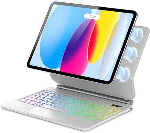 WAVATA Tastatur für iPad 10. Generation 10.9 2022 & iPad A16 11 Zoll 2025, Magic Keyboard Schwebendes Magnetisches Design, 7 Farben Hintergrundbeleuchtung Tastatur mit Touchpad, Weiß