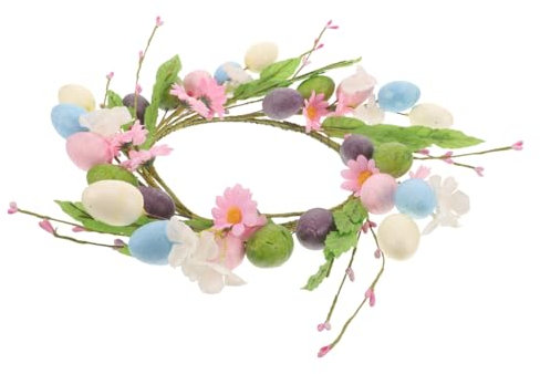 HIAKDOFT Easter Wreath Mit Künstlichen Blumen Und Bunten Eiern Frühlingsdekoration Für Haustür Festliche Wanddekoration Und Fröhliche Osteratmosphäre Für Drinnen Und Draußen