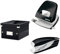 Leitz Set Click & Store Aufbewahrungsbox mit Deckel Klein mit Locher und Heftgerät für 30 Blatt, Box für Unterlagen bis A5 im Büro u. Haushalt, WOW Serie, Schwarz, 60430095 + 50081095 + 55021095