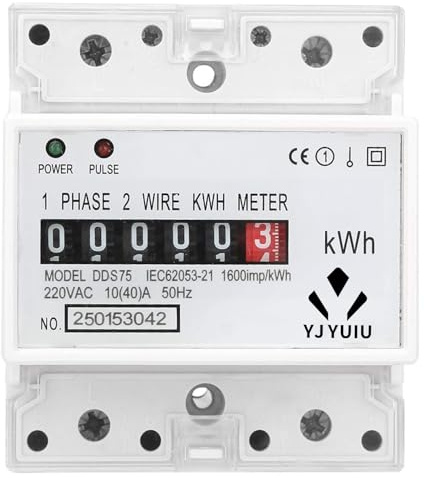 YJYUIU DDS75 Mechanischer Zähler, Hutschienenzähler, Einphasenzähler 2-adrig 4P, 220V/230V 10(100A), 50/60Hz