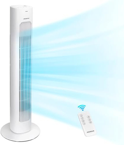 Aigostar Ventilatore a Torre Silenzioso con Telecomando, 3 Velocità, 3 Modalità, Ventilatore a Colonna, Oscillazione a 70°, Timer 7 ore, Display LED, Adatto per Casa e Ufficio, 50W, Bianco