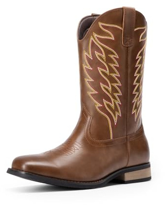 Bruno Marc Cowboy Boots for Men, Slip on Western Boots with Chic Embroidered Durable Short Retro Country Square Toe Boot,Size 10.5,Coffee,BMUMKB2502