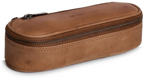 Marc Peter® Vintage Leder Federmäppchen Etui aus Leder mit YKK Reißverschluss, Federmappe für Stifte, Federtasche für Jungen und Mädchen Camel Hunter