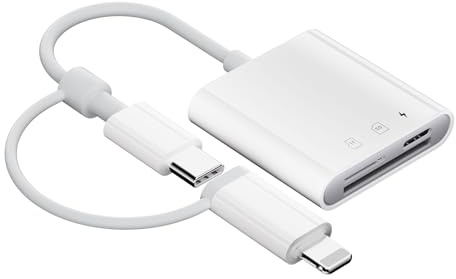 SD Kartenleser für iPhone/iPad, [Apple MFi-Zertifiziert] 2-in-1 Adapter mit Lightning & USB-C Port, Kompatibel mit SD, Micro SD, TF Karten, Speicherkartenleser für iPhone 16/15/14/SE, iPad