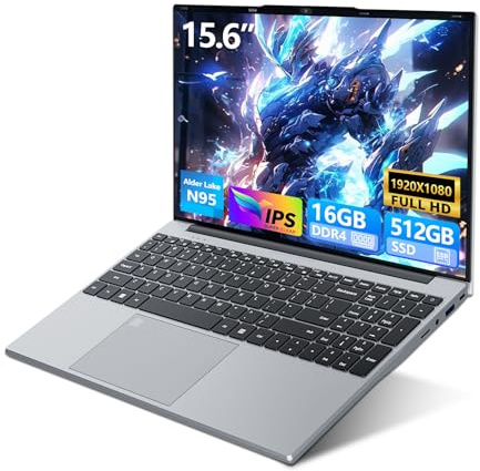 Laptop 15.6 inch, Win11 Laptop 16GB DDR4 RAM 512GB SSD, Celeron N95 CPU, 1080P IPS FHD Screen, Backlit Keyboard/Fingerprint Unlock, Mini HDMI+USB 3.0+BT4.2+Webcam, Portable Laptop for School/Office