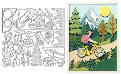UNICRAFTALE 39 teilige Fahrrad Radler Stanzschablonen aus Kohlenstoffstahl für Kartenherstellung mit Bergwald Motiven und Prägeschablonen für Fotoalben Scrapbooking