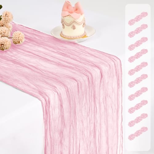 Pesonlook Lot de 10 Chemins de Table en étamine Rose Clair pour Mariage | 45 × 275 cm,Longs chemins de table semi-transparents pour mariage, enterrement de vie de jeune fille et anniversaire