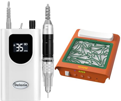 Delanie Ponceuse pour Ongles Professionnelle 35000RPM, lot avec Delanie Aspirateur Ongles Rechargeable Professionnel