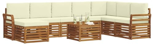 vidaXL Sofagarnituren 9 pcs Natur und Creme Massivholz Akazie, Modernes Outdoor-Sofa Set, langlebige Sitzmöbel für Garten, Terrasse, Lounge und gemütliches Wohnen