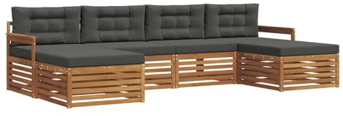 vidaXL Sofagarnituren 6 pcs Natur und Anthrazit Massivholz Akazie, Akazienholz Sofa, Moderne Gartenmöbel, haltbare Sitzgruppe, Bequeme Möbel für Terrasse und Garten