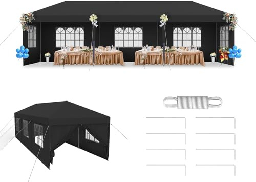 LZQ Steckpavillon Partyzelt 3x9 m | Gartenpavillon Wasserdichtes Festzelt mit Fenstern & 8 Seitenwänden, Stabiler Bierzelt Outdoor Gartenzelt für Gartenparty, Camping, Marktstand, Anthrazit