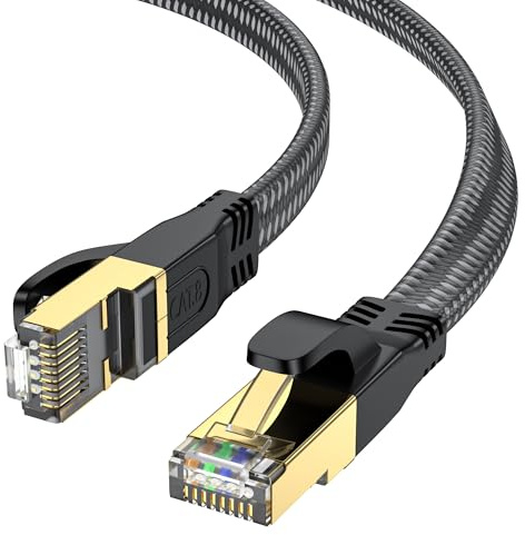CAT8 Ethernet Cable 2M, 40Gbps 2000MHz Flat High Speed Network Cable, Nylon Braided Shielded, Internet Cable Braided Network Cord RJ45 Indoor LAN Cables Compatible with PS5/Xbox/Router/PC (2M)