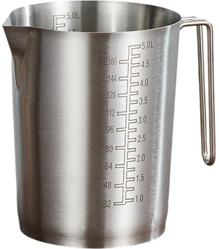 Luxylei Brocca Graduata 5 Litri in Acciaio Inox, Misurino Spesso, Caraffa per Schiumare Il Latte, Becher Graduati a Bocca Larga con Manico E Scala Graduata