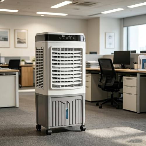 Raffreddatore d'aria Evaporativo a Basso Consumo Energetico con Pad di Raffreddamento, Climatizzatore Portatile con Ruote, Controllo Remoto e Grande Serbatoio per un Raffreddamento Duraturo a Casa