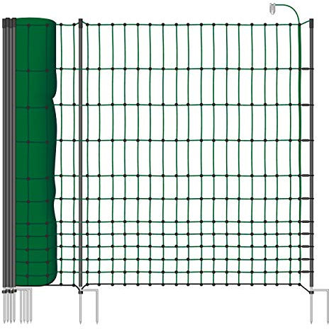 VOSS.farming 50 m Hühnerzaun, Geflügelzaun, Geflügelnetz, Elektronetz, 112 cm, 20 Pfähle, 2 Spitzen, grün Classic+