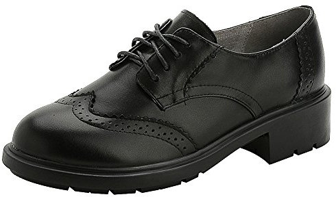 rismart Mujer Ronda Punta Cuero Brogue Oxfords Zapatos de Cordones 02363(Negro,EU37)