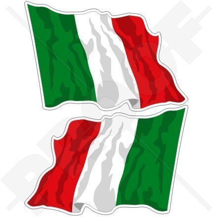 ITALIEN Italienische Wehende Flagge ITALIEN 75mm Auto & Motorrad Aufkleber, x2 Vinyl Stickers (Links - Rechts)