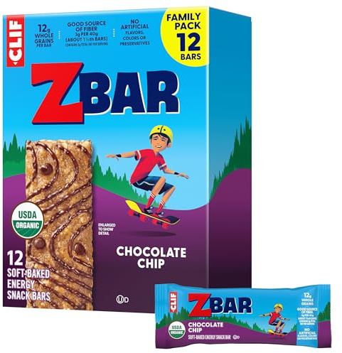 Zbar - Chocolate Chip - Soft-Baked Energy Snack Bars - Non-GMO - 12g Whole Grains - USDA Organic Granola Bars - Snacks for Kids (12 Pack)