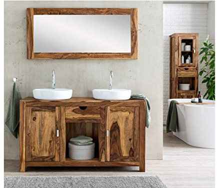 Woodkings® Waschtisch mit Spiegel Lagos Massivholz Palisander Waschtischunterschrank für Doppelwaschtisch Badmöbel Badezimmer Möbel Unterschrank Badschrank