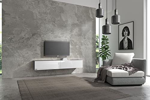 Wuun® TV Lowboard TV Board hängend I 100cm-280cm I Hängeschrank Wohnwand/Somero I Schwarz-Matt/Weiß-Hochglanz I 160cm