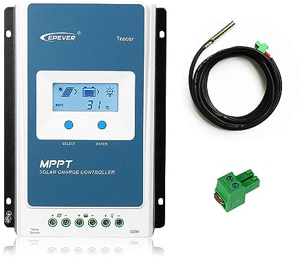 EPEVER 20A MPPT Laderegler 12V/24V Auto PV<100V(Tracer2210AN) | LCD mit Hintergrundbeleuchtung, RS485-Schnittstelle, Temperatursensor inkl. Kabel.