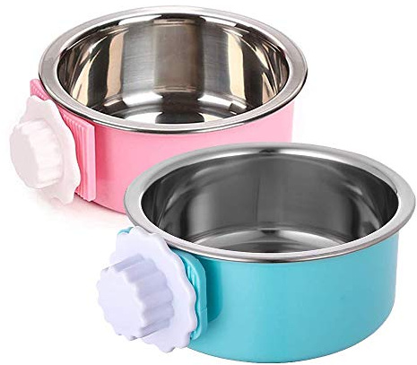 QIYADIN Stainless Steel Removable Pet Food Bowl, Anti-overturn Water Feeder Container, Suitable for Small Dog/Cat/Rabbit, 2 Set of Crate Bowls, Easy to Install and Clean