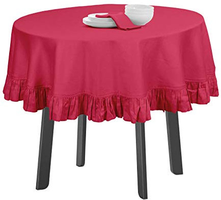 Vargottam Hérisser Nappe Cuisine Manger Coton Décoration Couverture De Table Ronde Solide Couverture De Table, Rose Fushia-69 Pouces De Diamètre