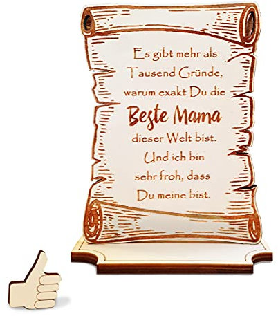 PISDEZ Beste Mama – Decorazione da tavolo a forma di rotolo in legno, regalo per la festa della mamma (taglia L – con piedistallo)