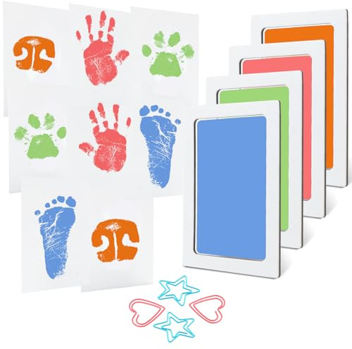 MengNi Baby Fußabdruck Handabdruck Haustier Pfotenabdruck Kit Medium Größe mit 4 Stempelkissen und 8 Abdruckkarten