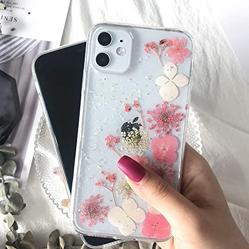 Tybiky - Coque de protection pour iPhone 8 Plus, iPhone 7 Plus - Pare-chocs - Cristal - Motif : fleurs naturelles séchées, fleurs éternelles - Rose à quatre feuilles