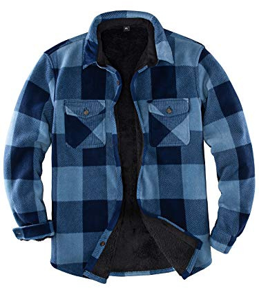 ZENTHACE Giacca da uomo in flanella calda foderata in pile Sherpa (completamente foderata in pile Sherpa) | Foderato in pile Sherpa anche nelle maniche, accogliente shacket spazzolato, 4 tasche utilità, nessun restringimento