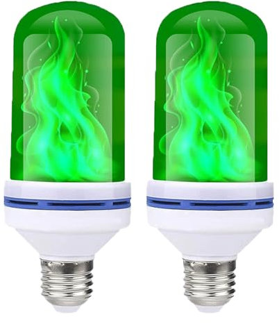 Shunfaji Ampoule LED E27 9W à Effet Flamme, 4 Couleurs d'Éclairage, Capteur de Gravité pour Décoration Intérieure/Extérieure/Bar/Fête/Noël (Vert x 2)