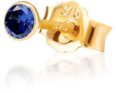 NKlaus Einzel 3,0mm 375 Gelb Gold 9 Karat Ohrstecker Kristall Zirkonia Blau Butterfly Verschluss Damen Mädchen 13093