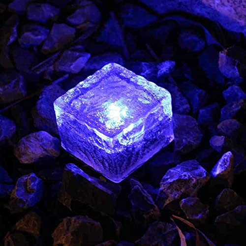 2 Stück Solar Glas Pflastersteine Bodenleuchten, Solar Bodeneinbauleuchten Eckig, Wasserdicht IP65, Automatische Ein/Aus, Wegbeleuchtung Solarlampen Für Garten, Hof, Terrasse Deko,Blau