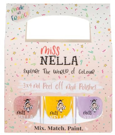 Miss Nella PIXIE DUST – Peel Off, geruchsfrei, Wasserbasis & Safe for Kids Nagellack, 3 Stück, Pfirsich (Glitzer), Lila & Gelb (Glitzer)…
